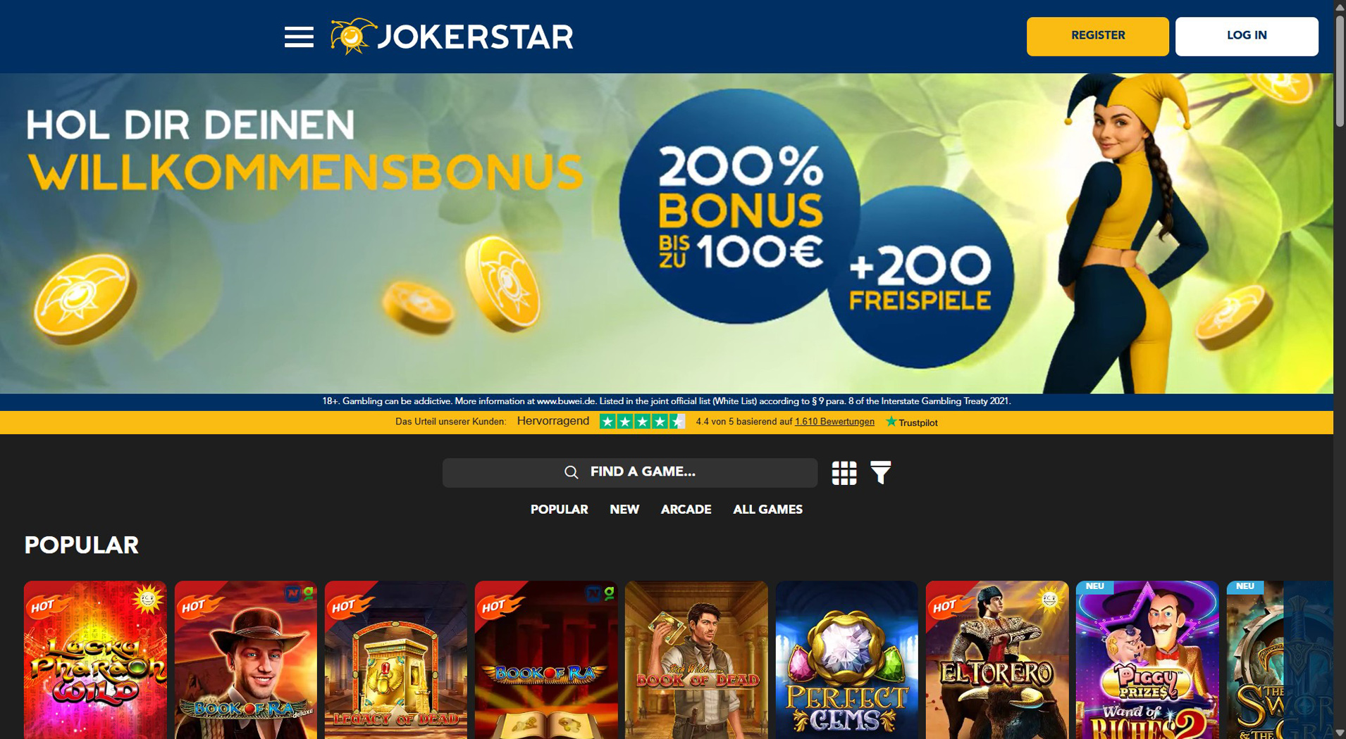 8. Jokerstar – Beliebter Pay N Play Casino Bonus